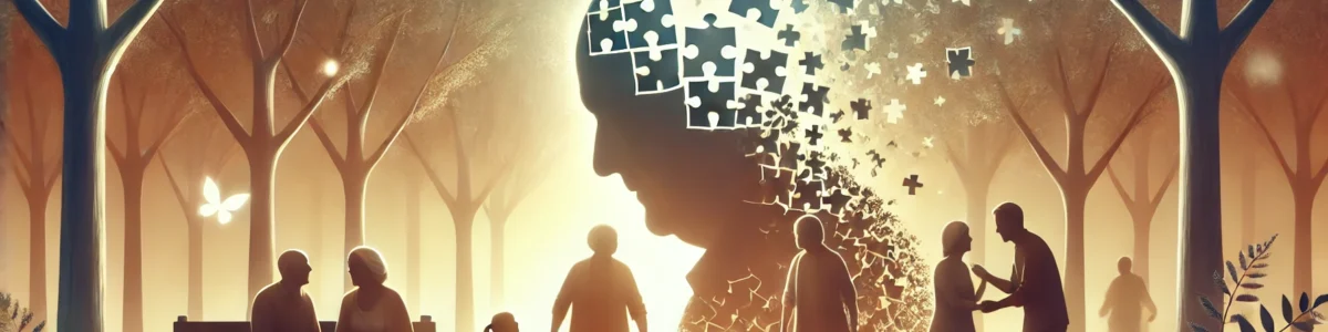 DALL·E 2024-10-31 02.32.34 - A conceptual landscape illustration representing Alzheimer's and the importance of social connectivity, featuring an elderly person surrounded by fami